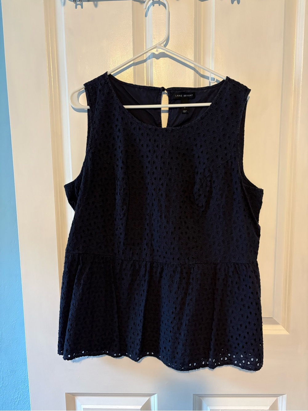 Lane Bryant Navy Eyelet Peplum Sleeveless Top